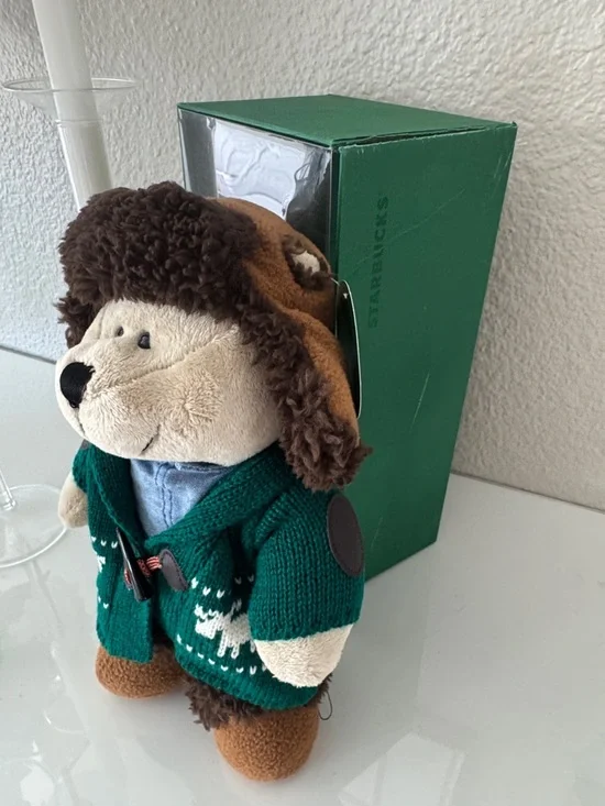 Starbucks Plush Bear in Green Knit Cardigan with Brown Hat 2016 - Picture 4 of 5